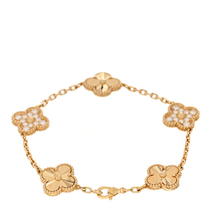 Van Cleef & Arpels 18K Yellow Gold Diamond 5 Motifs Guilloche Vintage Alhambra Bracelet 2 of 4