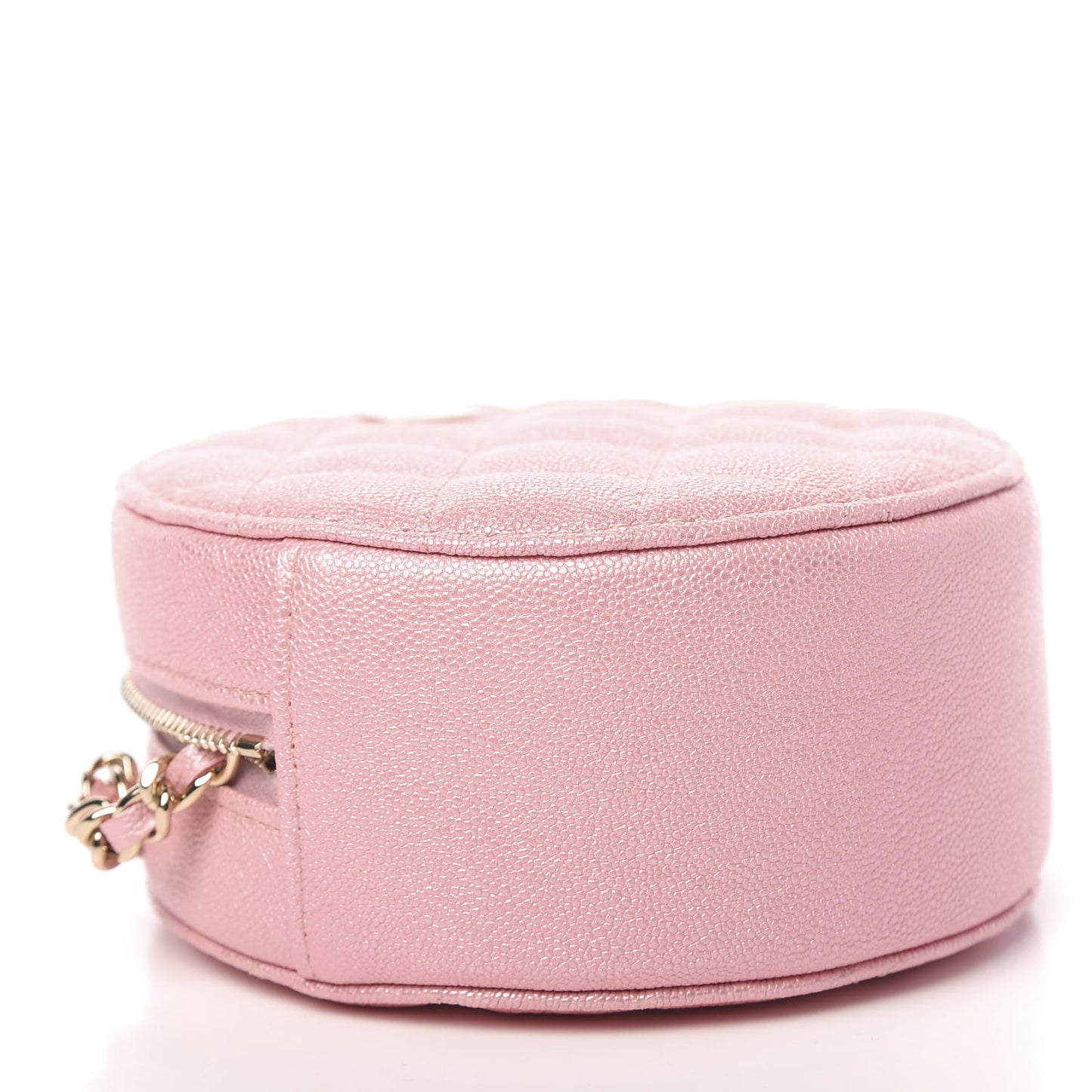 Iridescent Caviar Quilted Round Clutch With Chain Pink