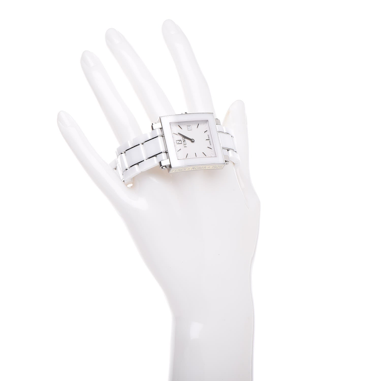 Fendi Stainless Steel Ceramic 30mm Quadro Quartz Watch White 2 of 7