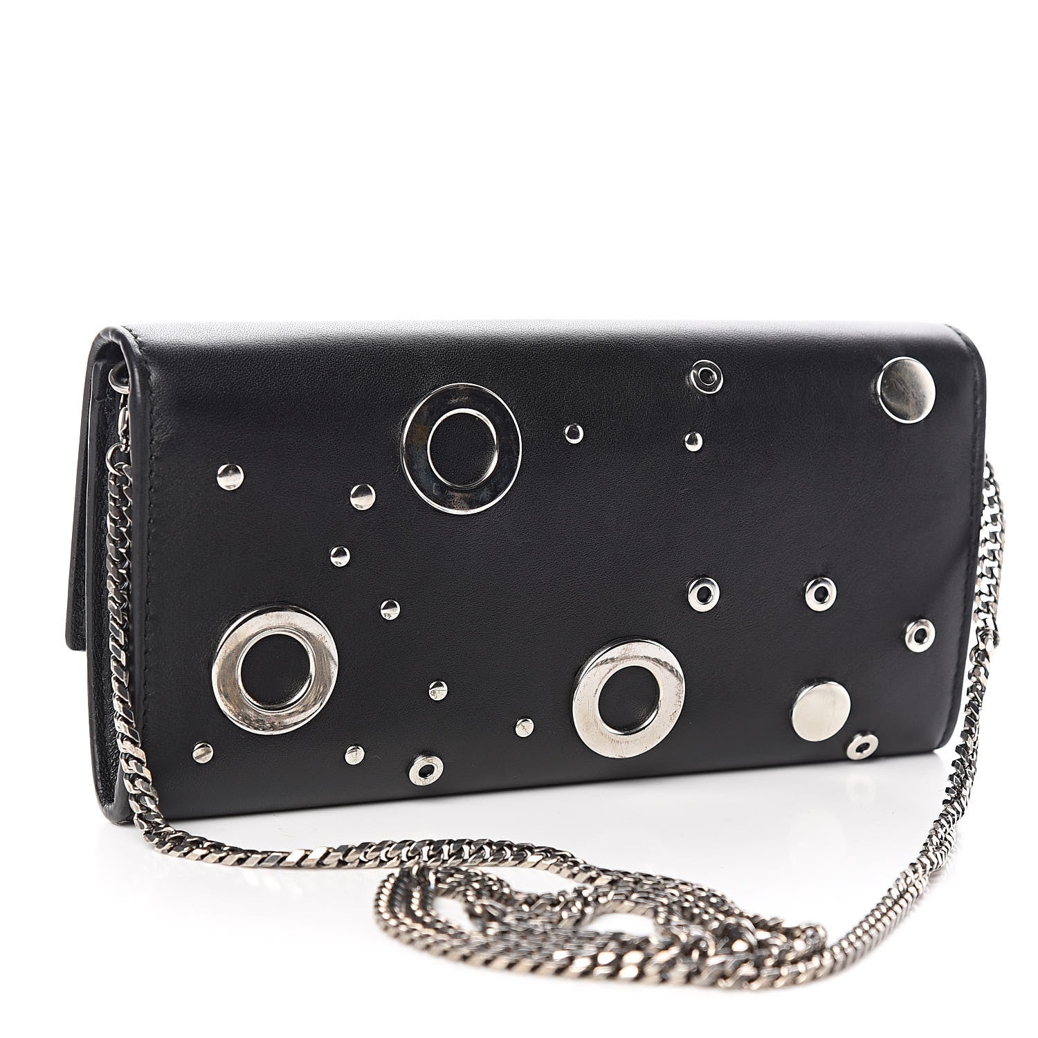 Alexander McQueen Calfskin Grommet Skull Wallet On Chain Black 3 of 12