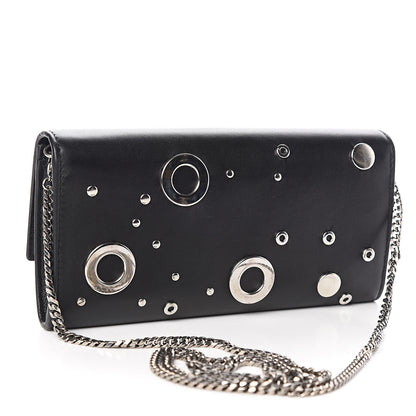Alexander McQueen Calfskin Grommet Skull Wallet On Chain Black 3 of 12