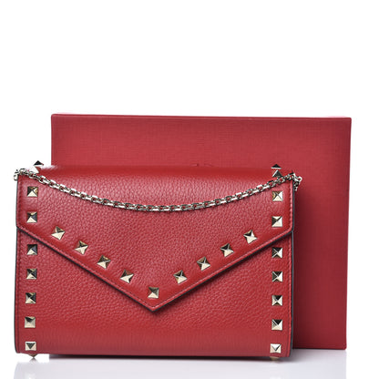 Valentino Garavani Pebbled Calfskin Rockstud Envelope Wallet on Chain Rosso Valentino 10 of 10