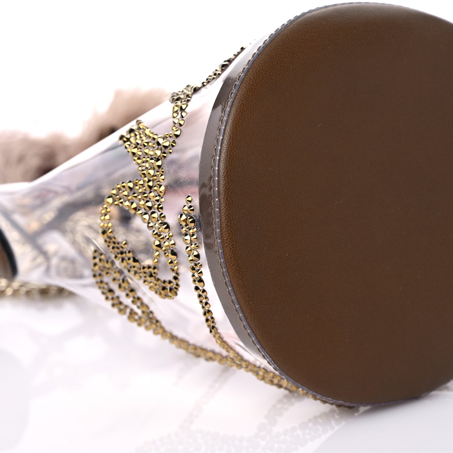 PVC Nappa Marie Jane Studded Bucket Bag Brown