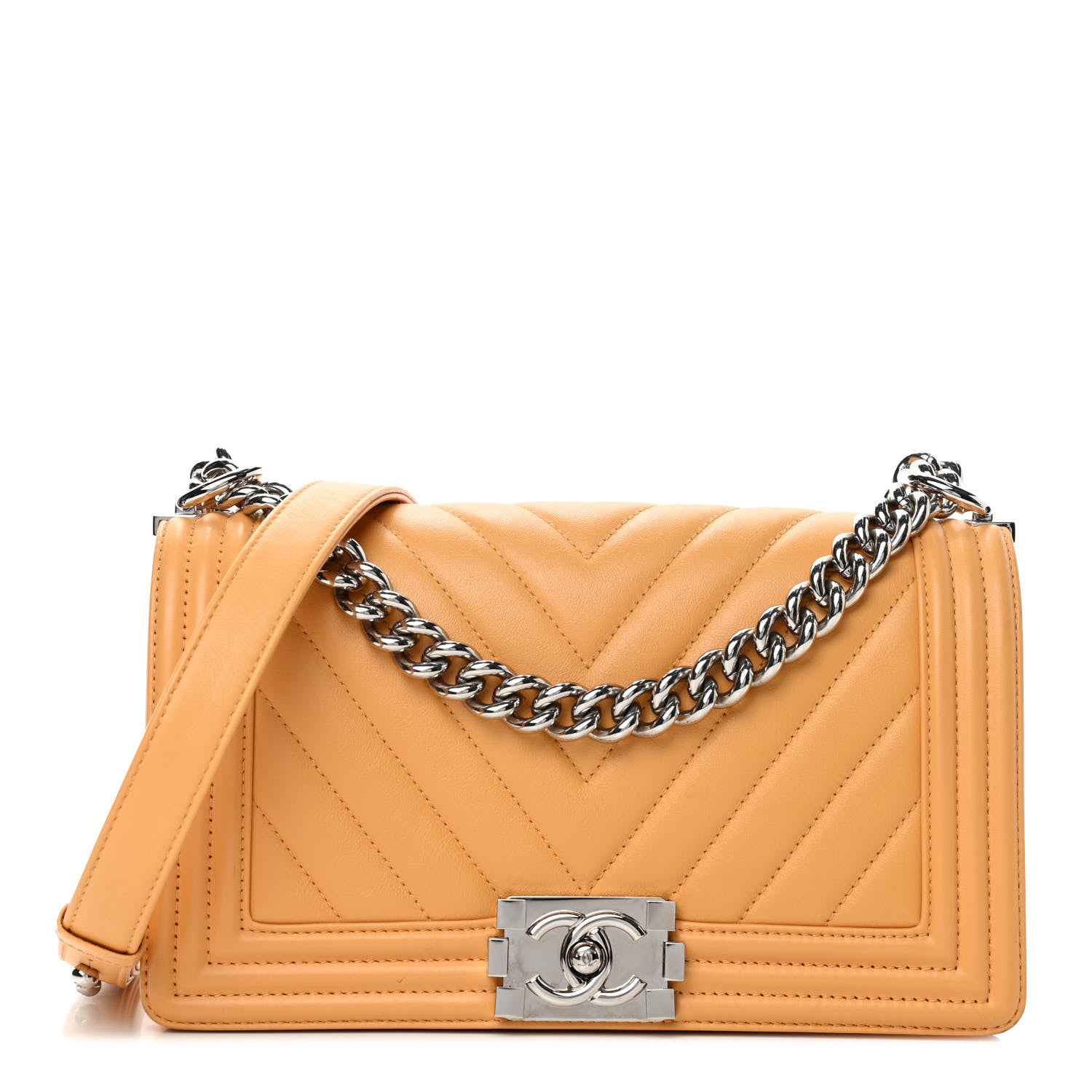 Chanel Calfskin Chevron Quilted Medium Boy Flap Yellow 1 of 7