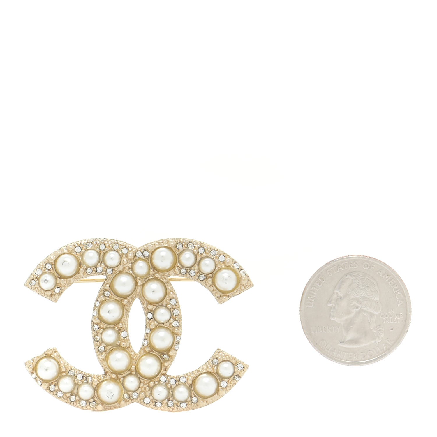 Chanel Metal Crystal Graduated Pearl CC Brooch Gold 4 of 12