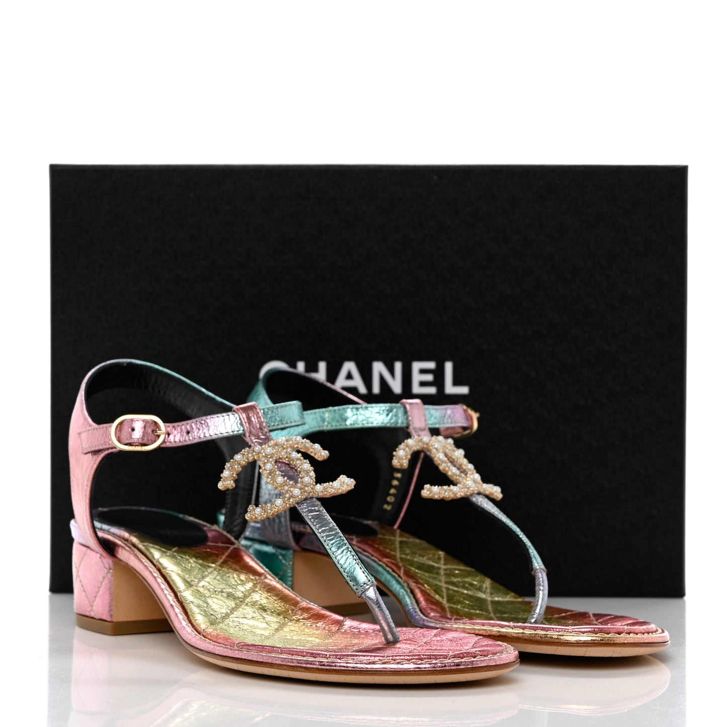 Goatskin Fantasy CC Pearl Thong Sandals 39 Multicolor