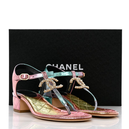 Chanel Goatskin Fantasy CC Pearl Thong Sandals 39 Multicolor 9 of 9