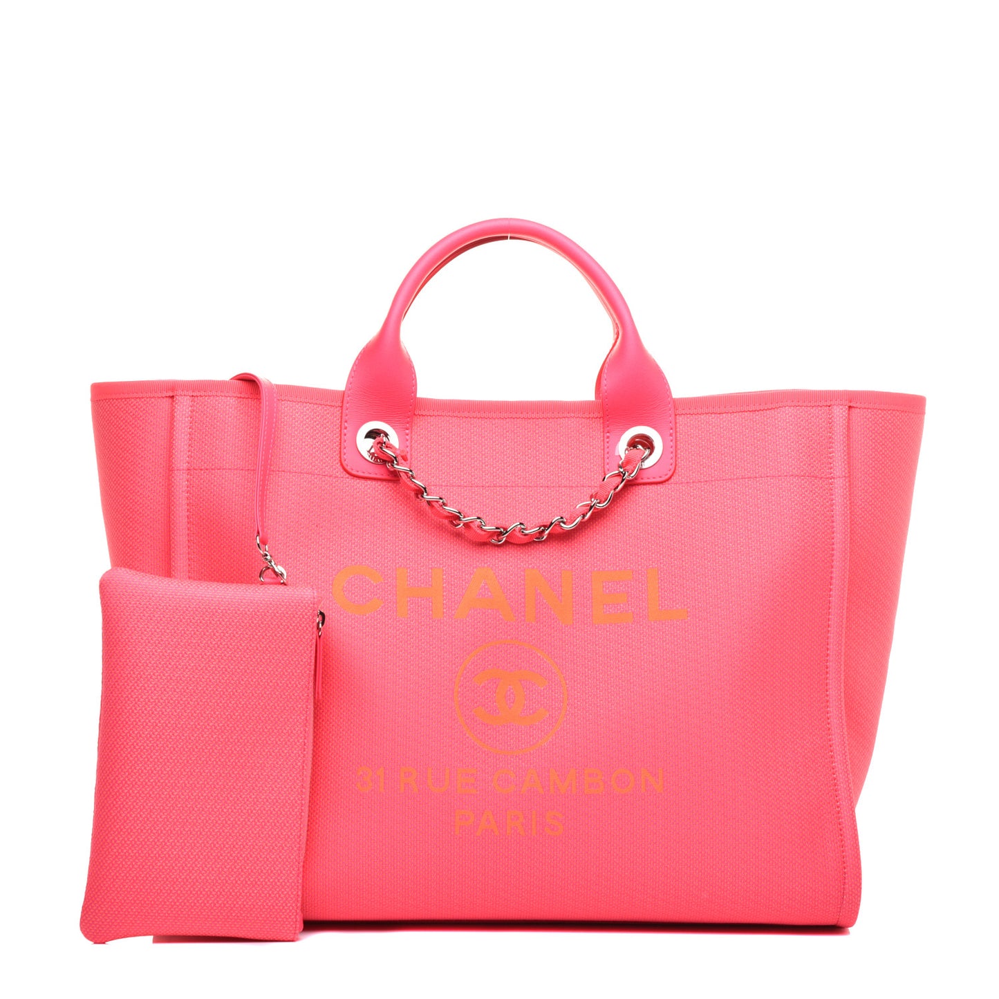 Mixed Fibers Calfskin Medium Deauville Tote Pink Orange