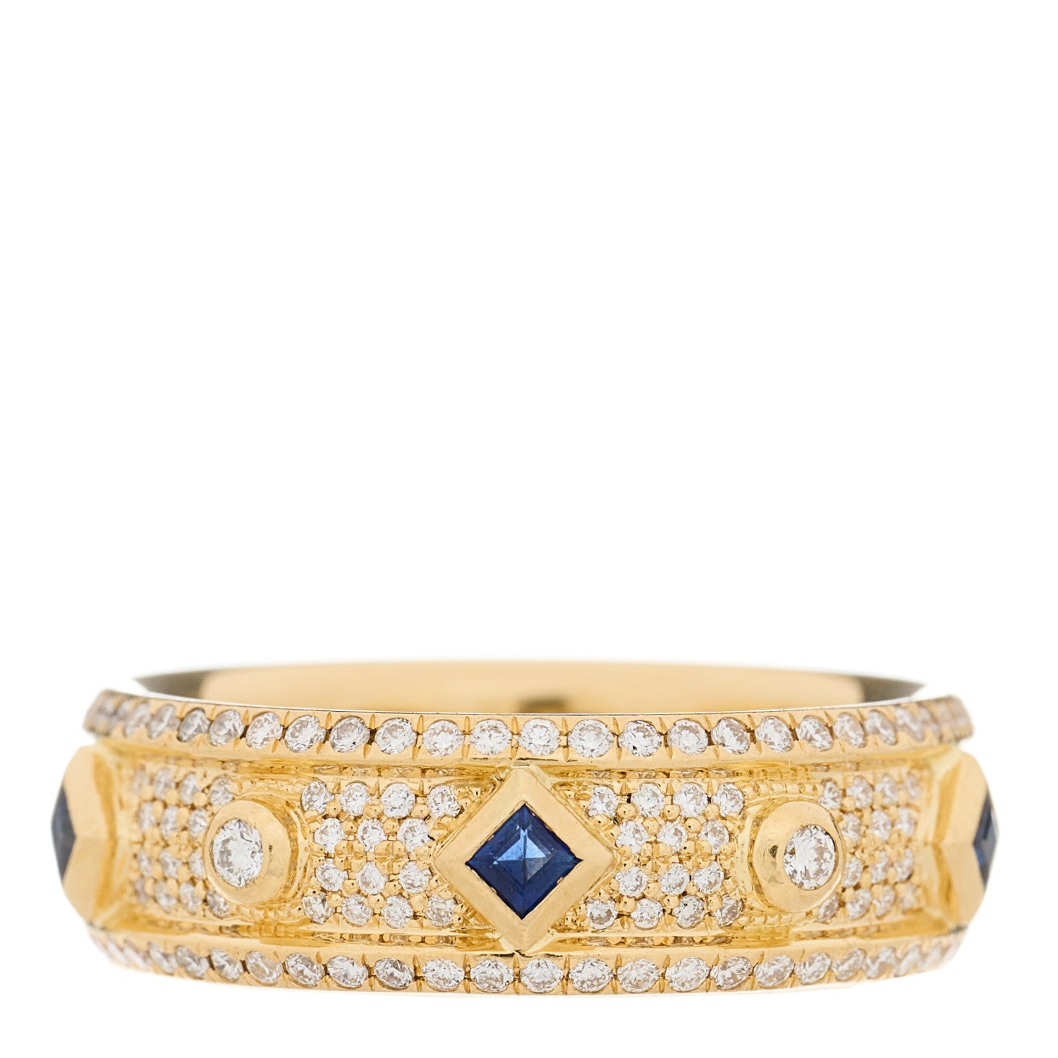 David Yurman 18K Yellow Gold Diamond Blue Sapphire Modern Renaissance Full Pave Ring 55 7.25 3 of 4