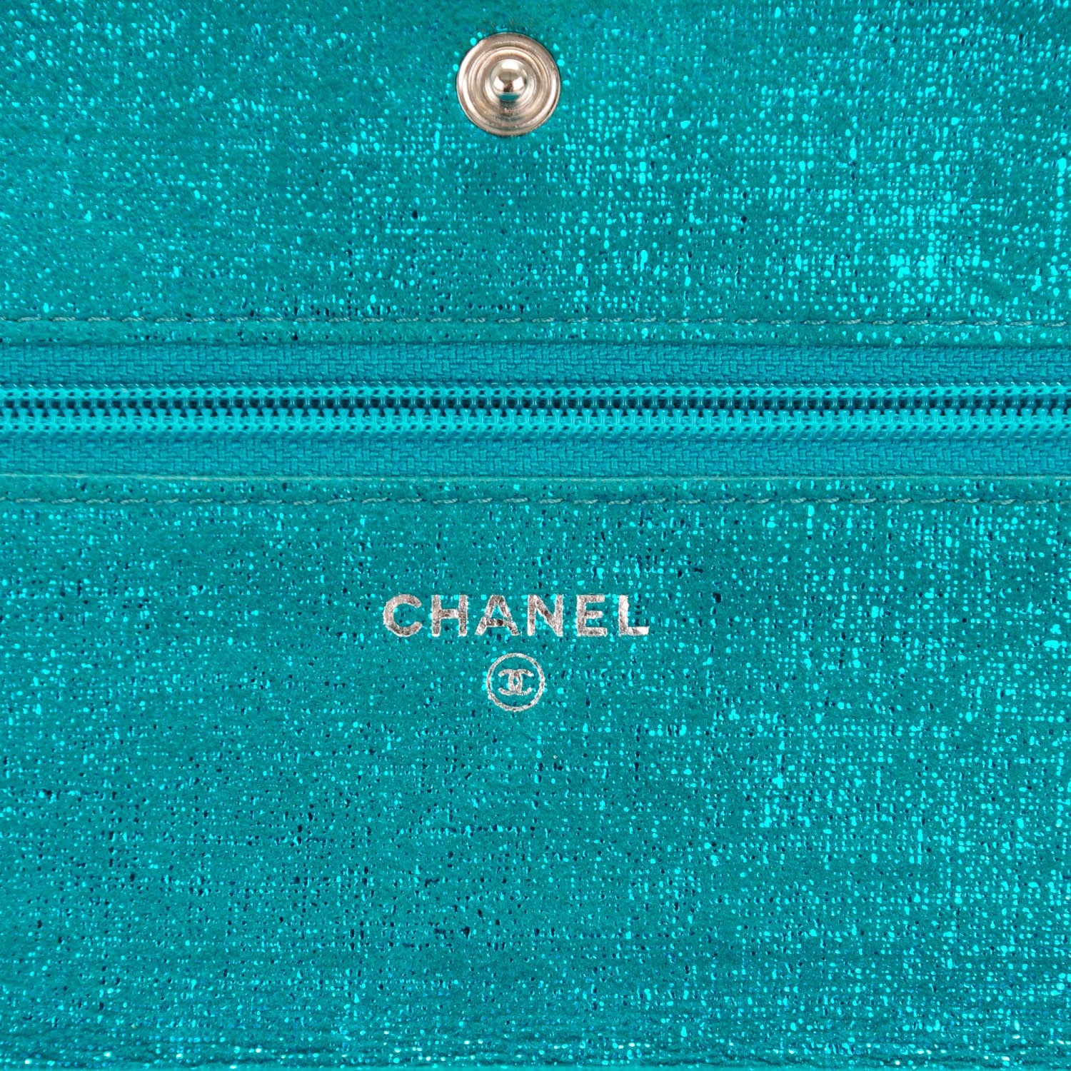 Chanel Metallic Calfskin Wallet on Chain WOC Turquoise 6 of 8