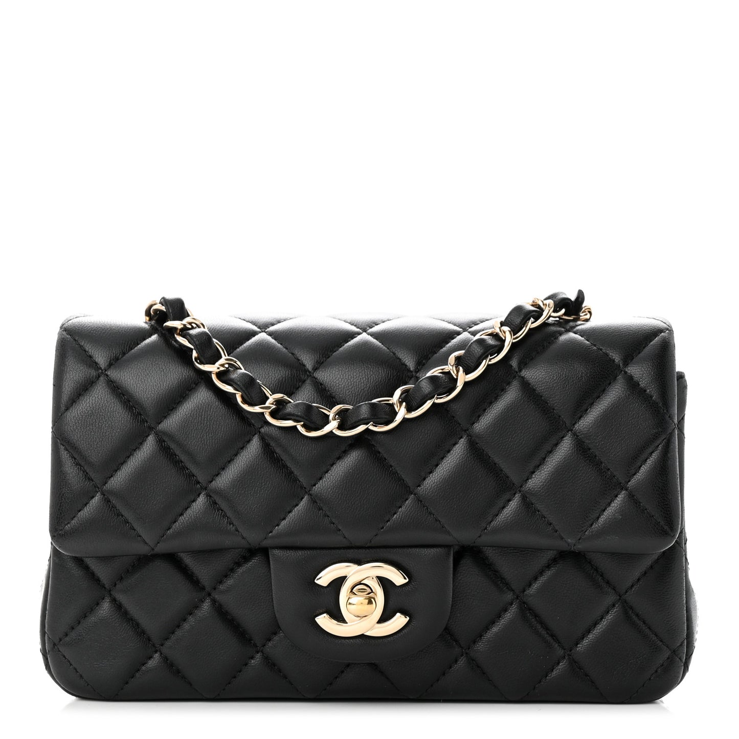 Lambskin Quilted Mini Rectangular Flap Black