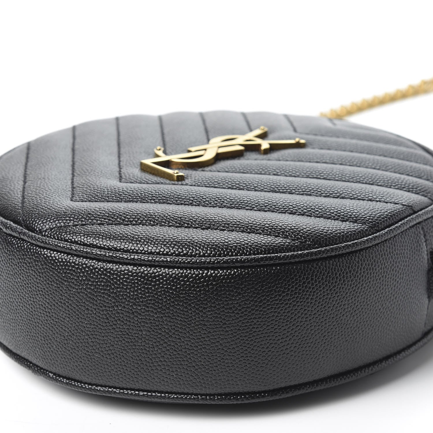 Saint Laurent Grain De Poudre Matelasse Chevron Quilted Round Vinyle Camera Bag Black 6 of 8