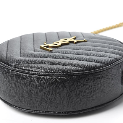 Saint Laurent Grain De Poudre Matelasse Chevron Quilted Round Vinyle Camera Bag Black 6 of 8