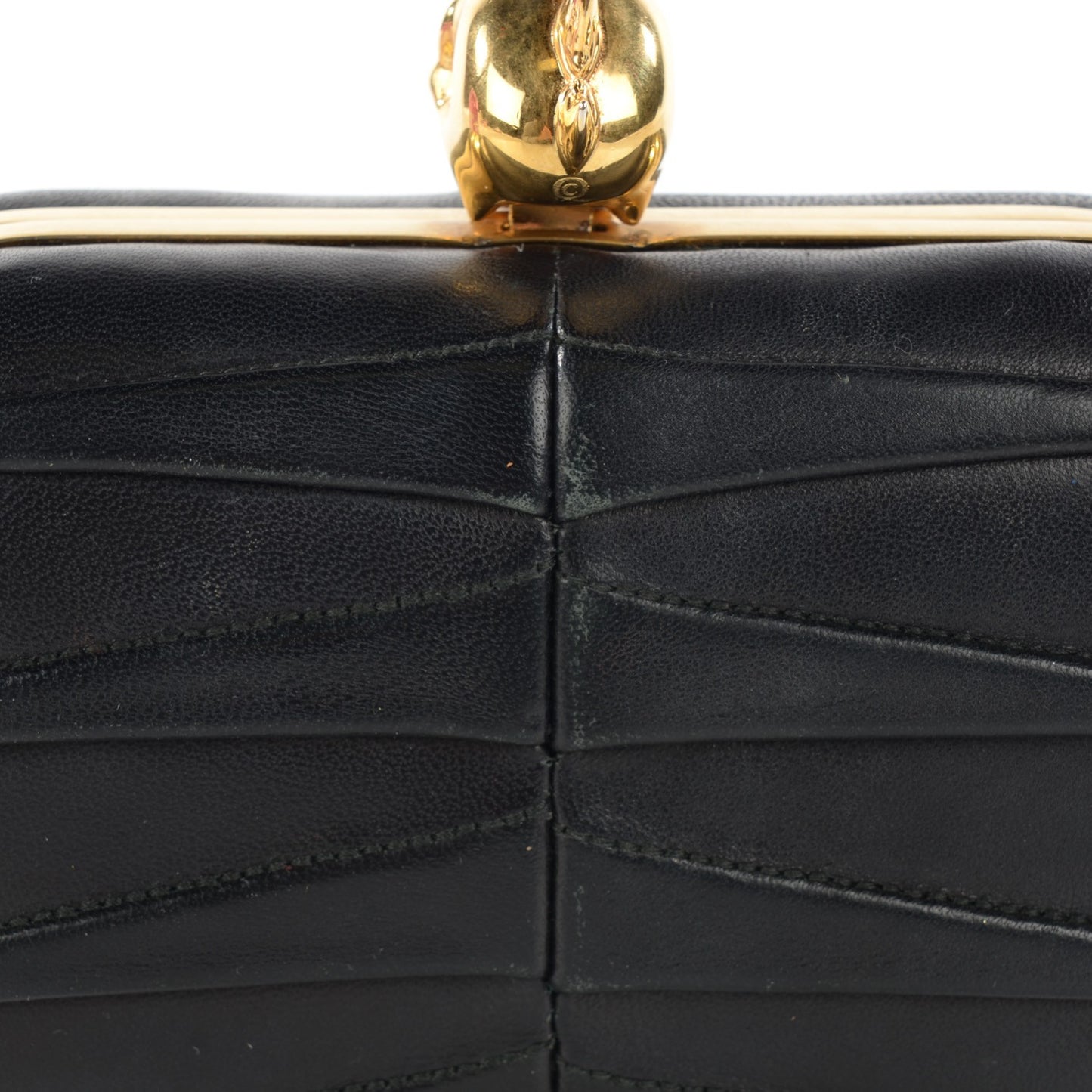 Leather Shark Teeth Skull Box Clutch Black
