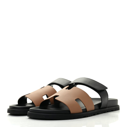 Hermes Calfskin Mens Chypre Sandals 45 Naturel Safari Black 3 of 15