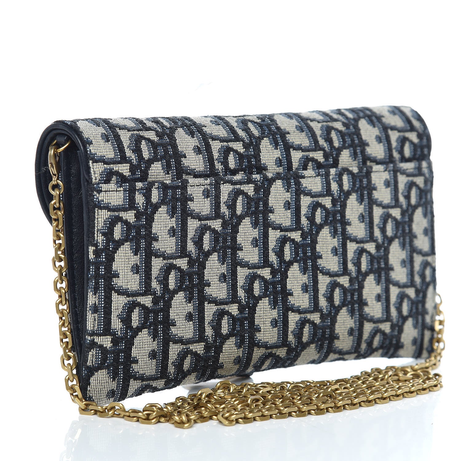 Christian Dior Oblique Saddle Chain Wallet Blue 4 of 11