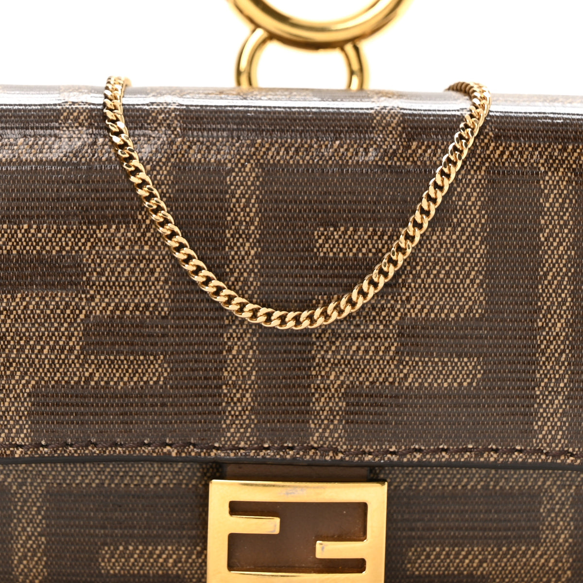 Fendi Glazed Fabric FF 1974 Nano Baguette Charm Mogano Panna 7 of 11