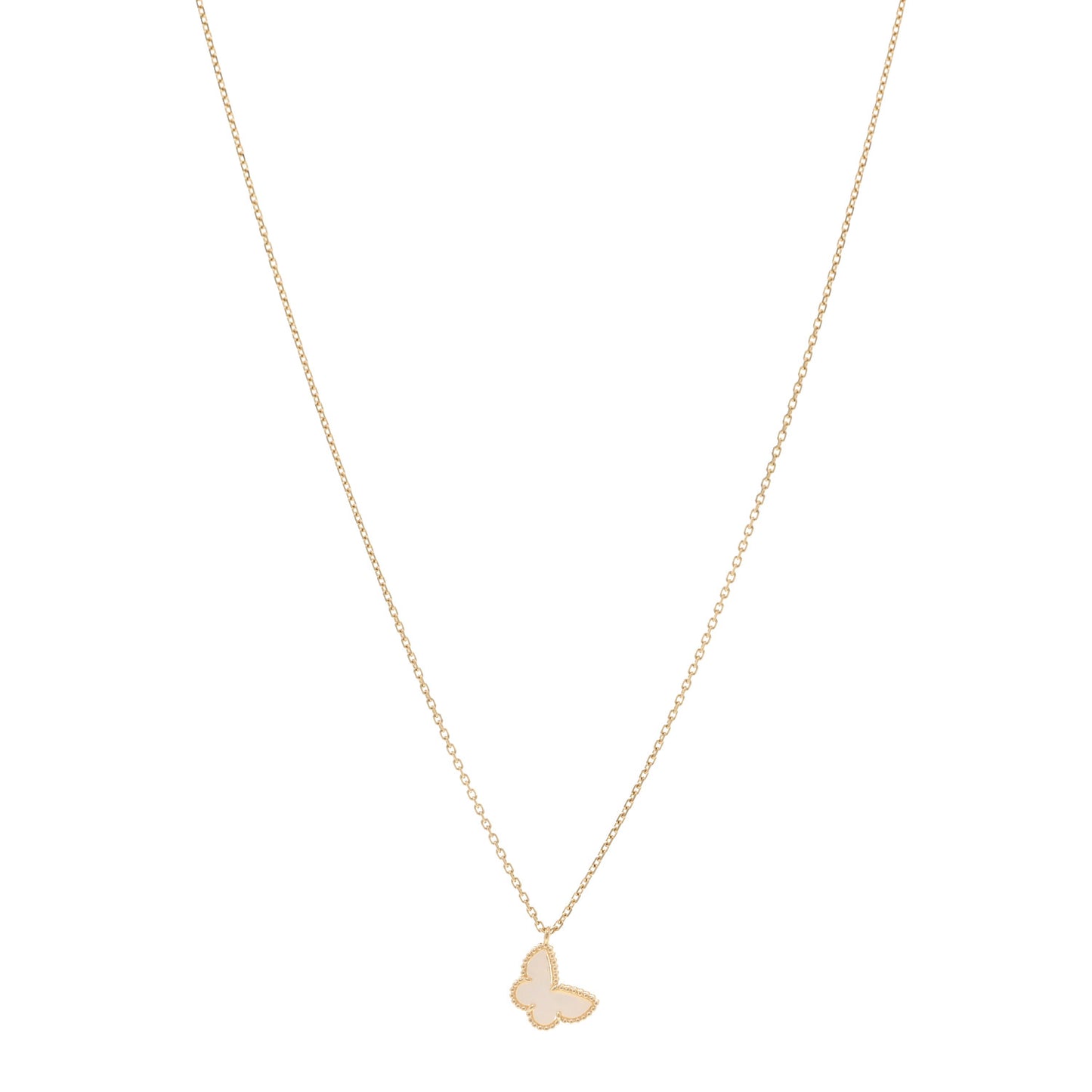 18K Yellow Gold Mother of Pearl Sweet Alhambra Butterfly Pendant Necklace