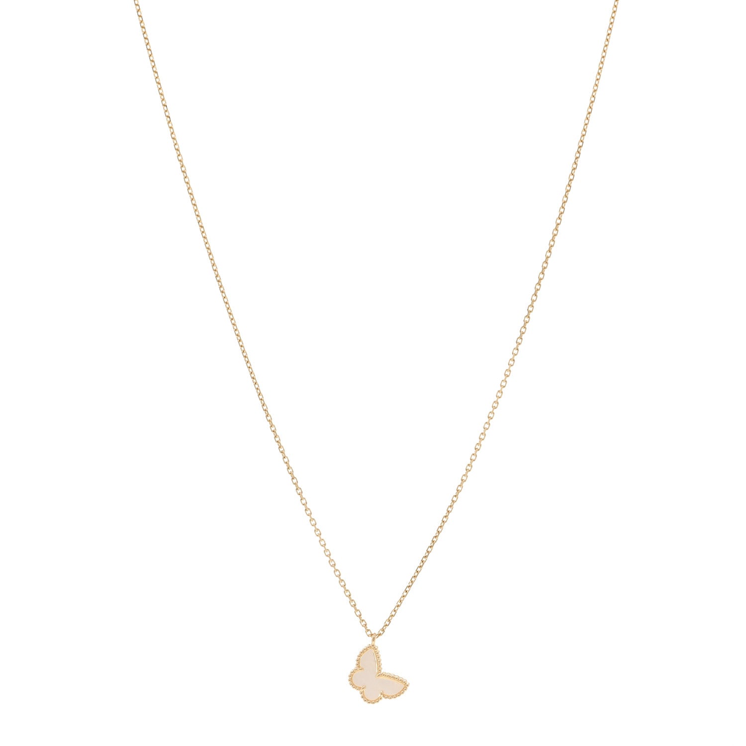 Van Cleef & Arpels 18K Yellow Gold Mother of Pearl Sweet Alhambra Butterfly Pendant Necklace 1 of 5
