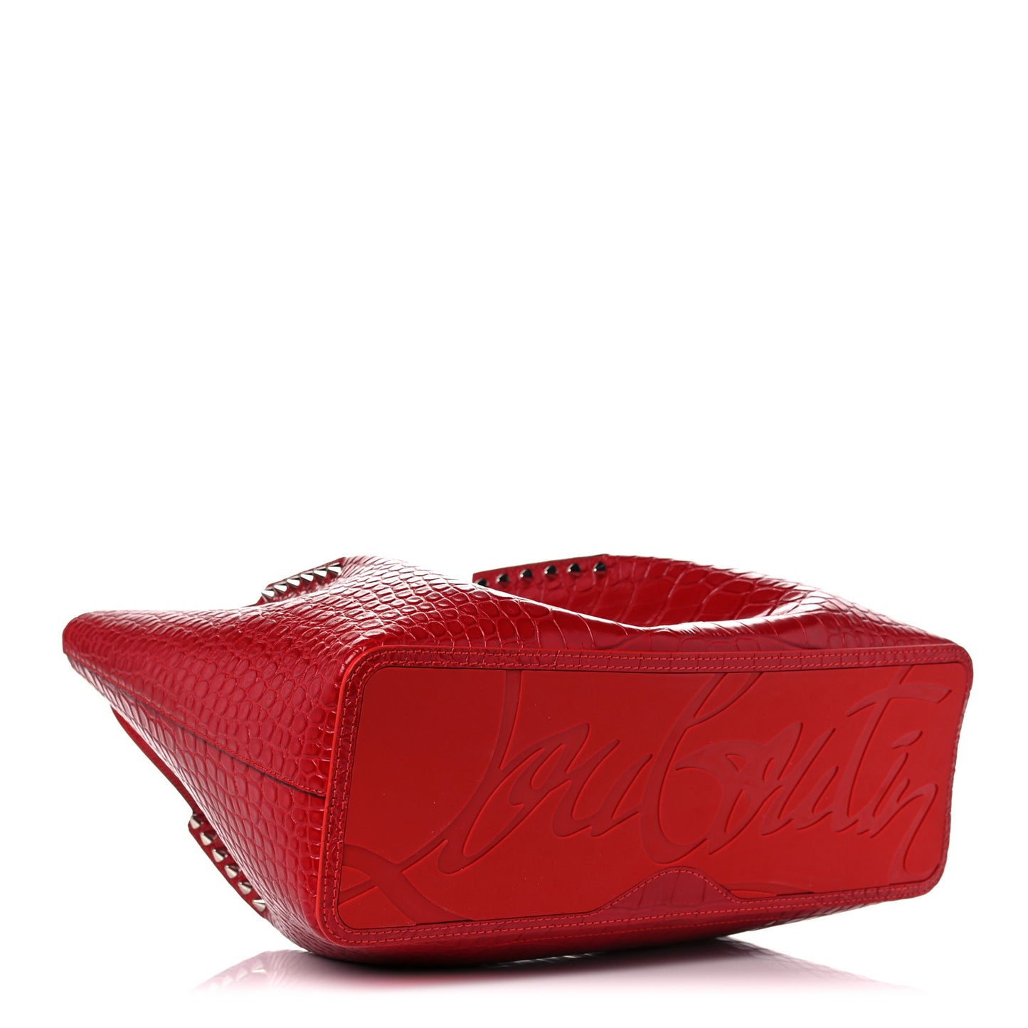 Crocodile Embossed Calfskin Spiked Small Cabarock Shopper Tote Red