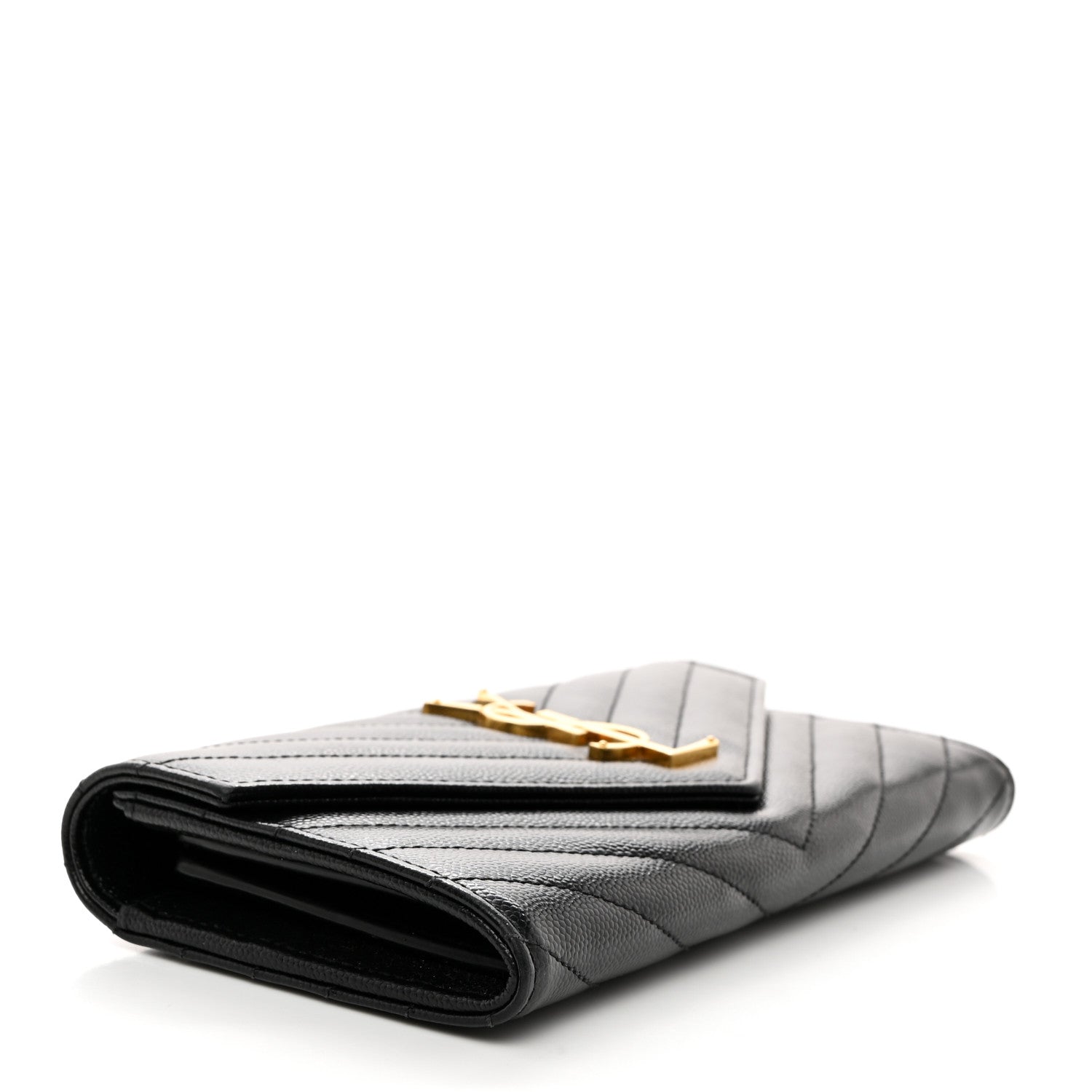 Saint Laurent Grain De Poudre Matelasse Chevron Monogram Flap Wallet Black 4 of 9
