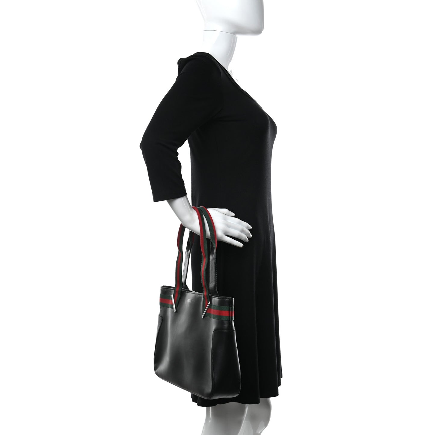 Calfskin Web Tote Black