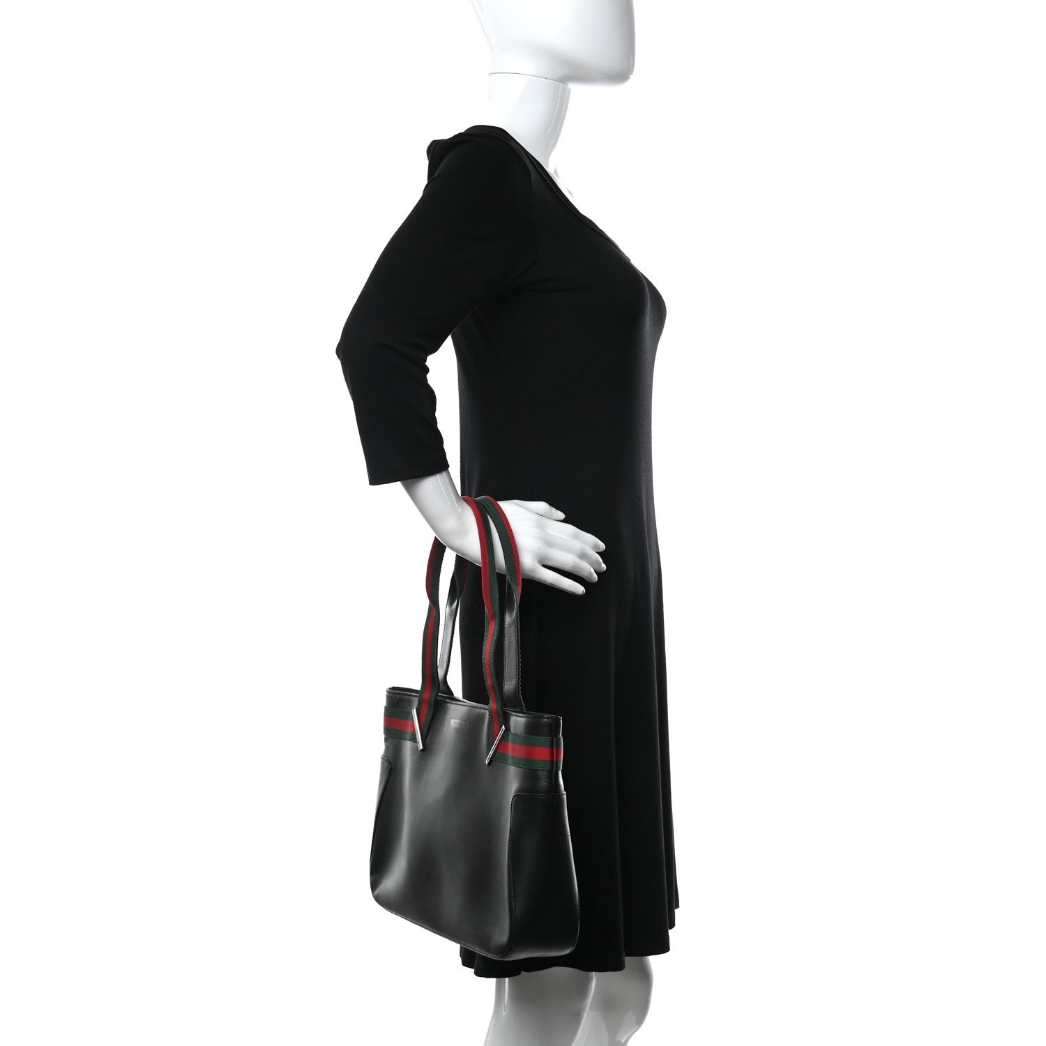 Gucci Calfskin Web Tote Black 2 of 12