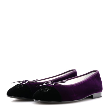 Chanel Velvet Cap Toe Ballerina Flats 35.5 Purple Black 4 of 10