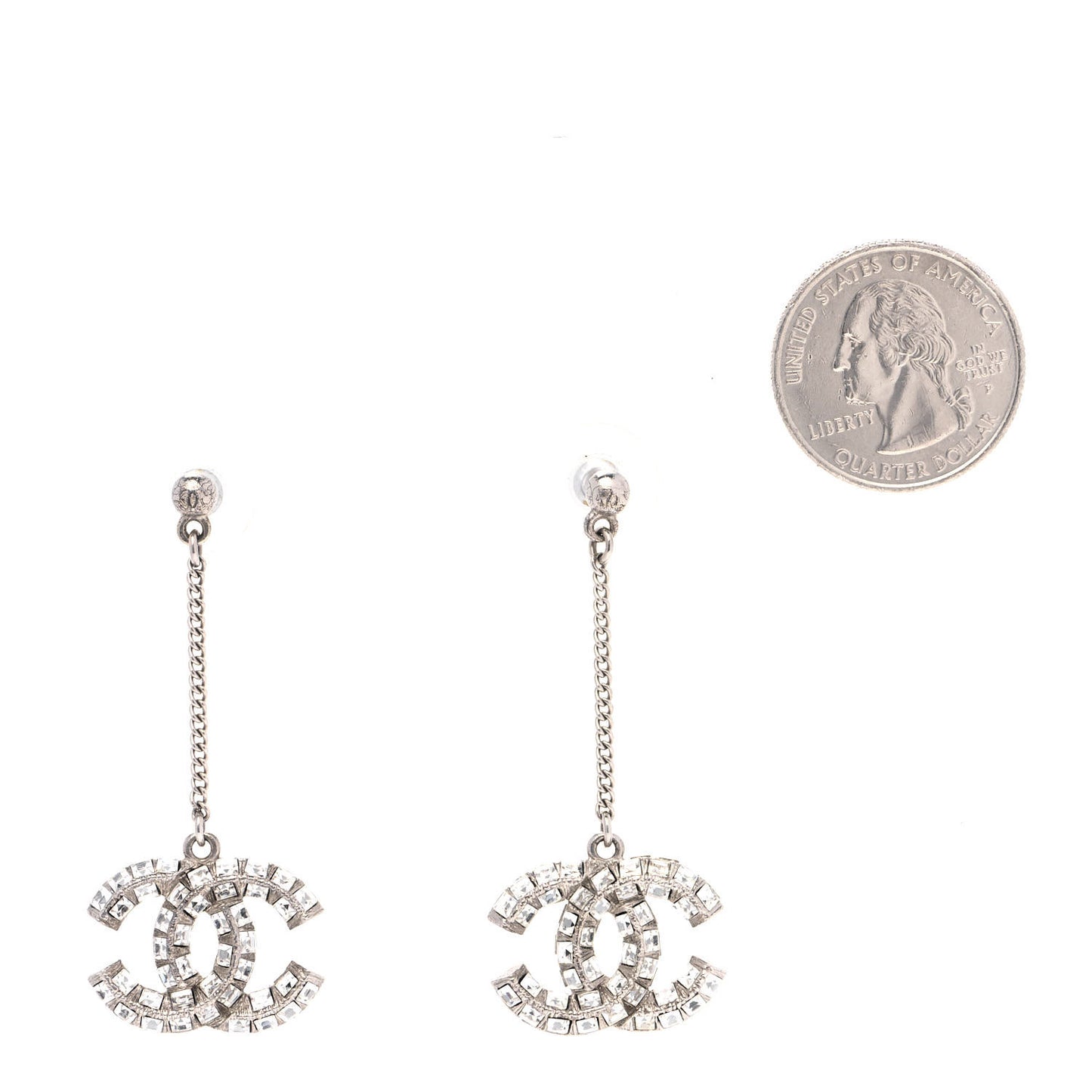 Baguette Crystal CC Drop Earrings Silver