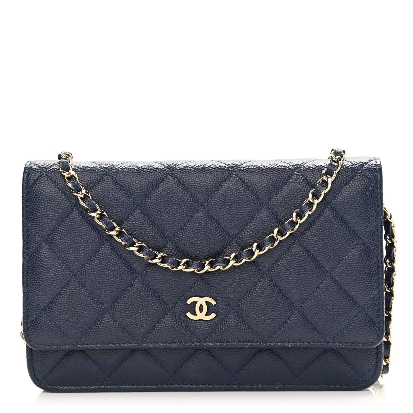 Caviar Quilted Wallet On Chain WOC Navy Blue