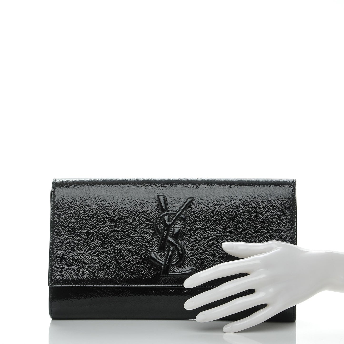 Textured Patent Monogram Large Belle De Jour Clutch Black