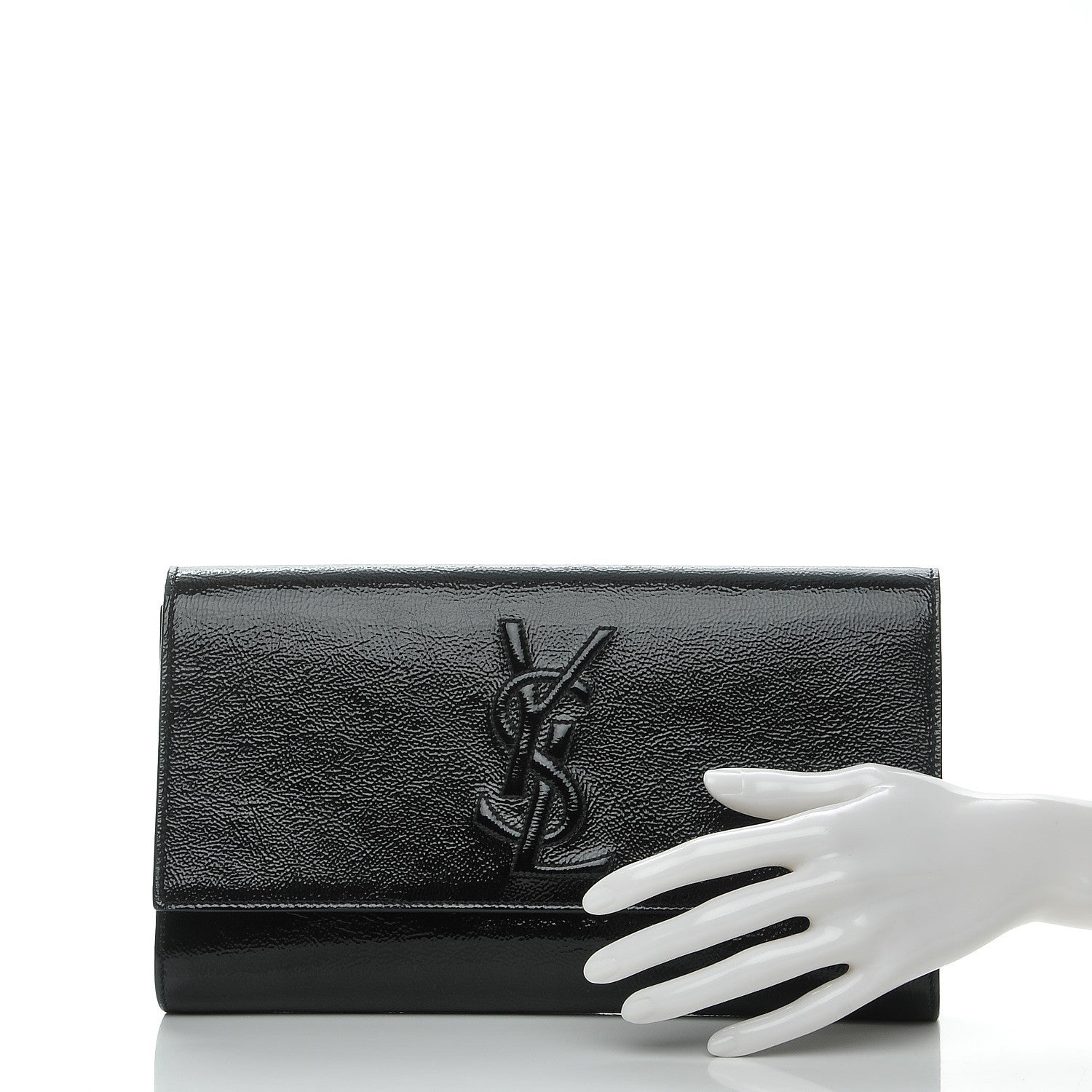 Saint Laurent Textured Patent Monogram Large Belle De Jour Clutch Black 2 of 7