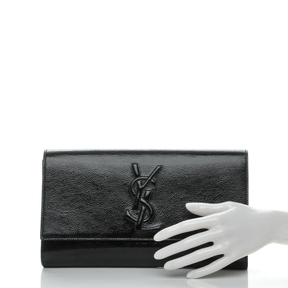 Saint Laurent Textured Patent Monogram Large Belle De Jour Clutch Black 2 of 7