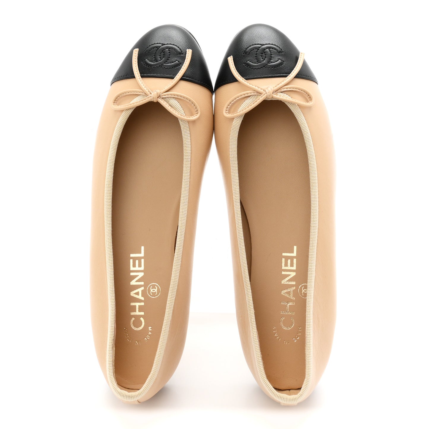 Lambskin Cap Toe CC Ballerina Flats 38 Beige Black