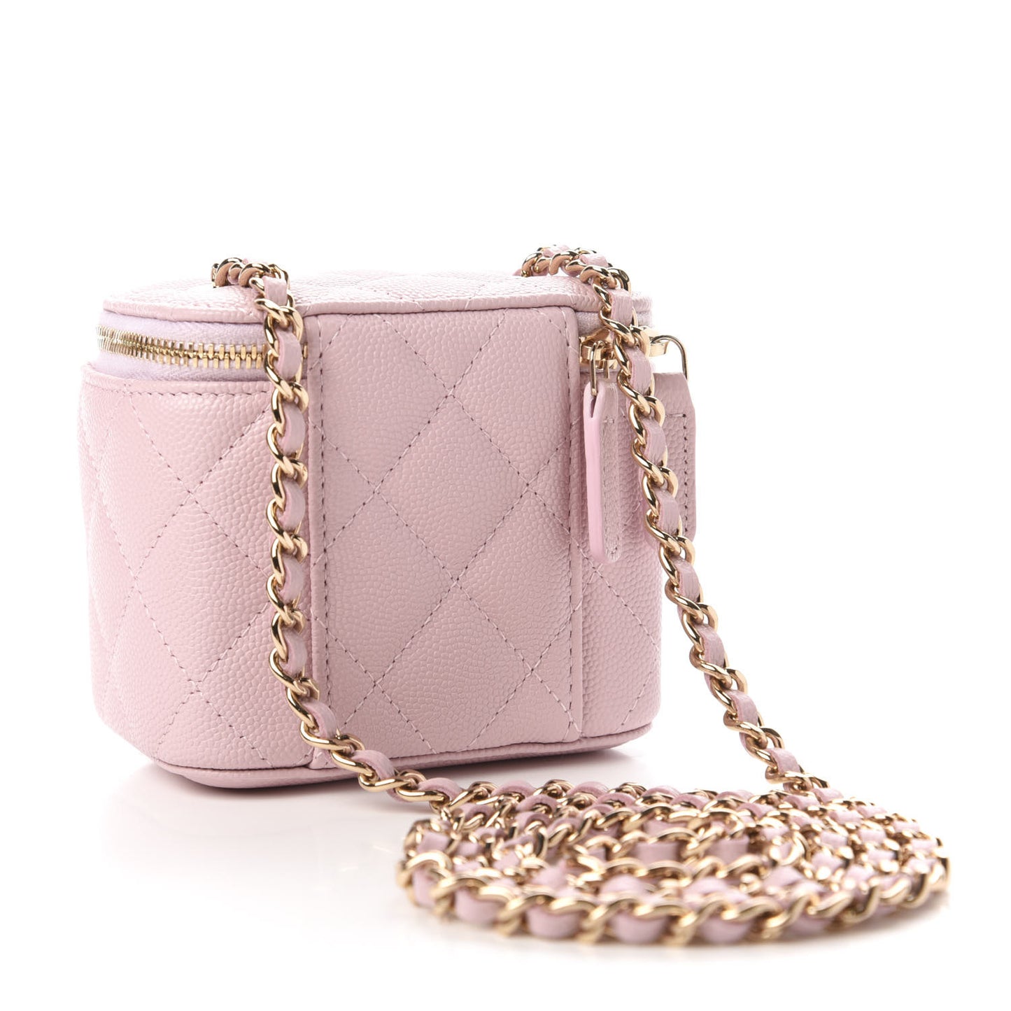 Caviar Quilted Mini Vanity Case With Chain Light Pink