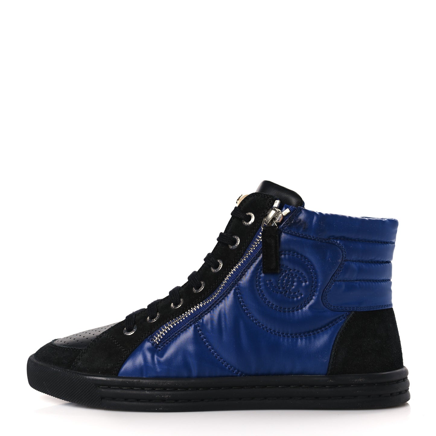 Calfskin Pearl High Top CC Sneakers 37 Black Blue