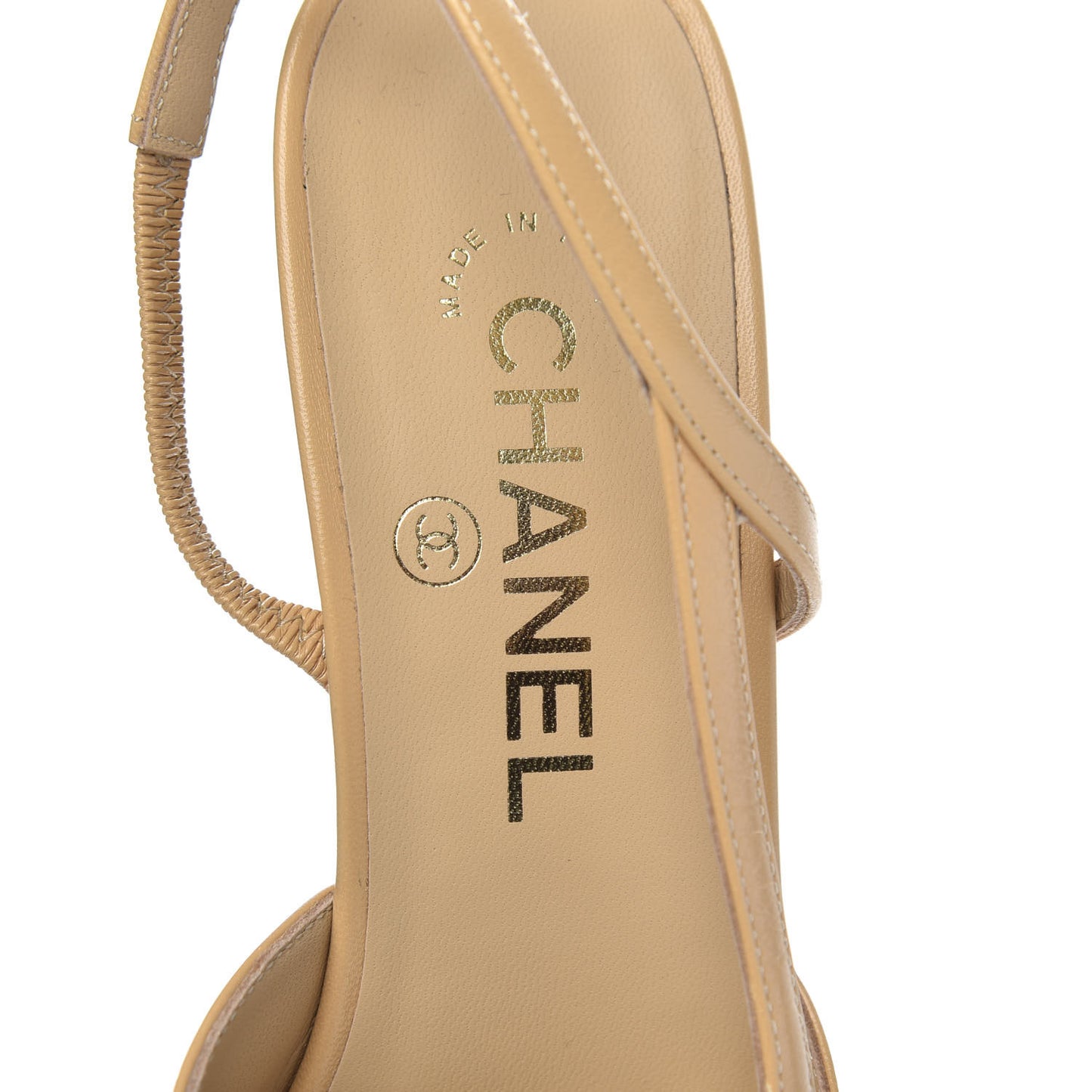Goatskin Grosgrain Cap Toe CC Slingback Sandals 38 Beige Black
