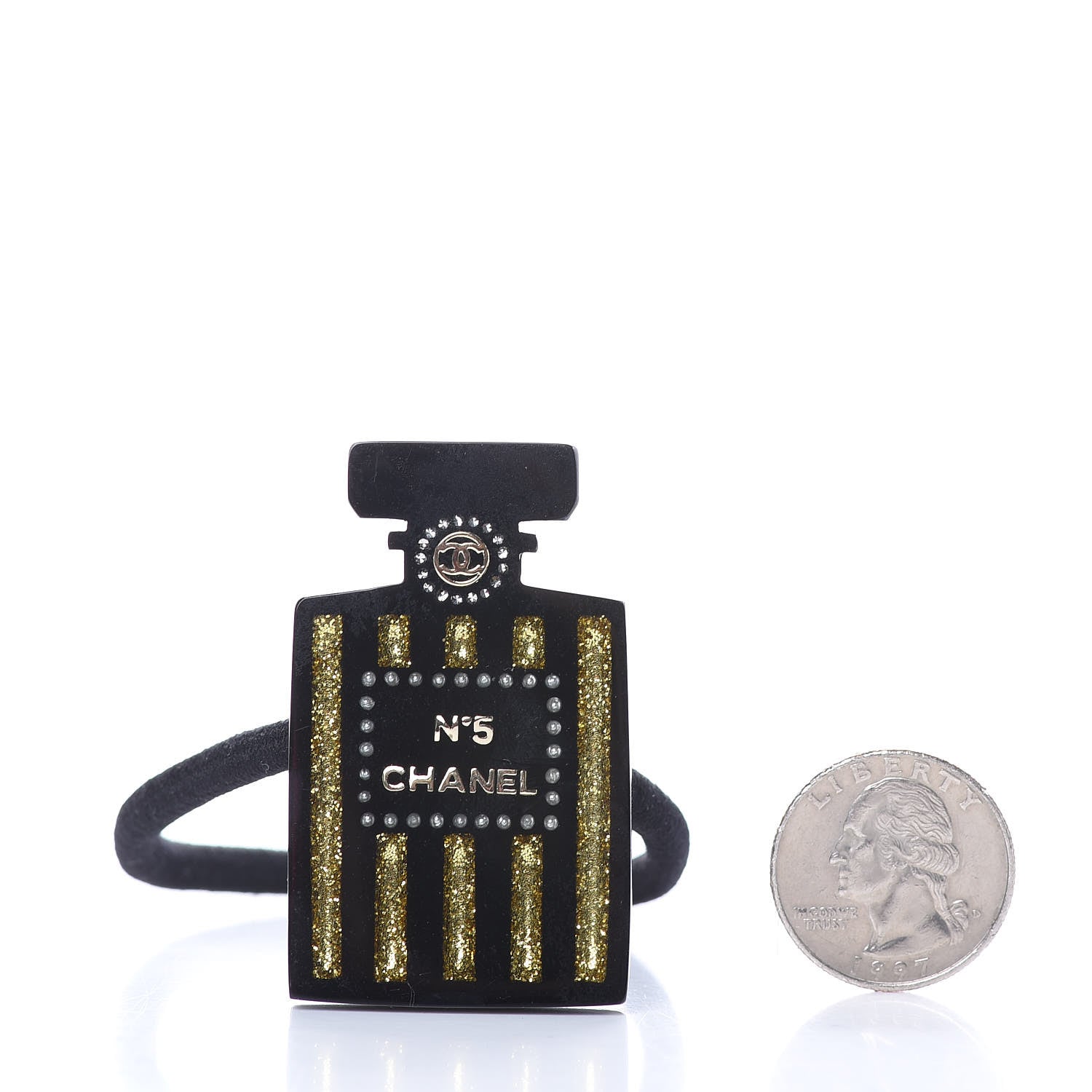 Chanel Resin Strass Perfume Bottle CC Hair Tie Black Gold 5 of 5