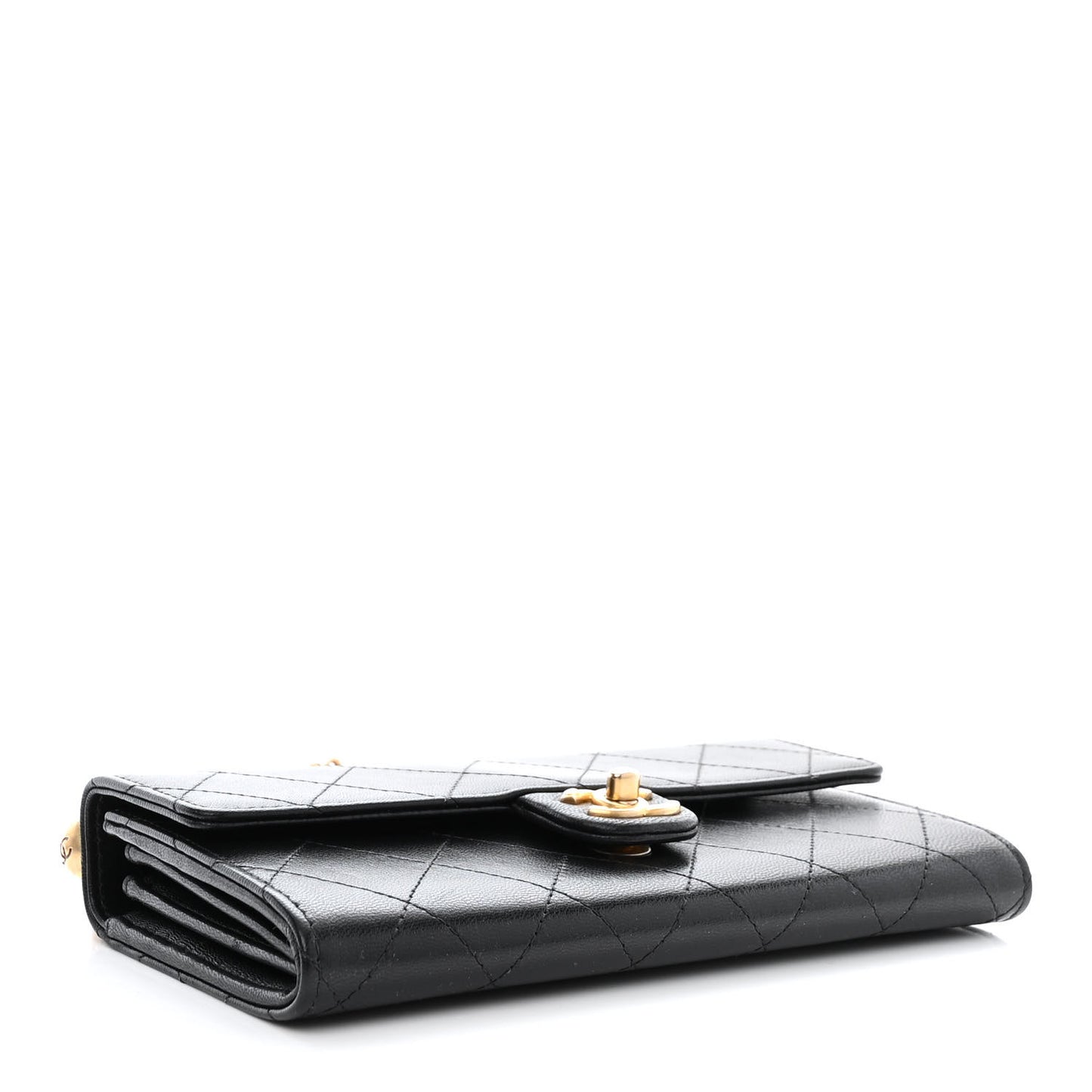 Goatskin Quilted Chic Pearls Clutch With Chain Black