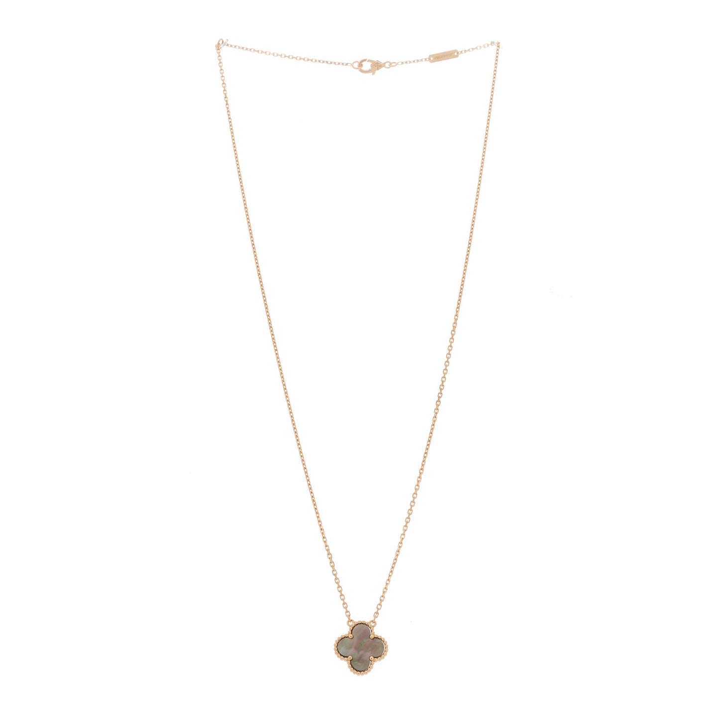 18K Rose Gold Gray Mother of Pearl Vintage Alhambra Pendant Necklace