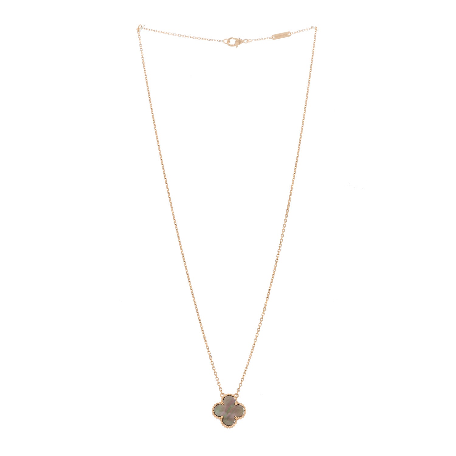 Van Cleef & Arpels 18K Rose Gold Gray Mother of Pearl Vintage Alhambra Pendant Necklace 3 of 6