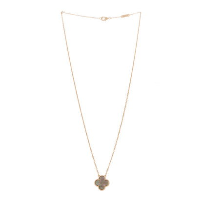 Van Cleef & Arpels 18K Rose Gold Gray Mother of Pearl Vintage Alhambra Pendant Necklace 3 of 6