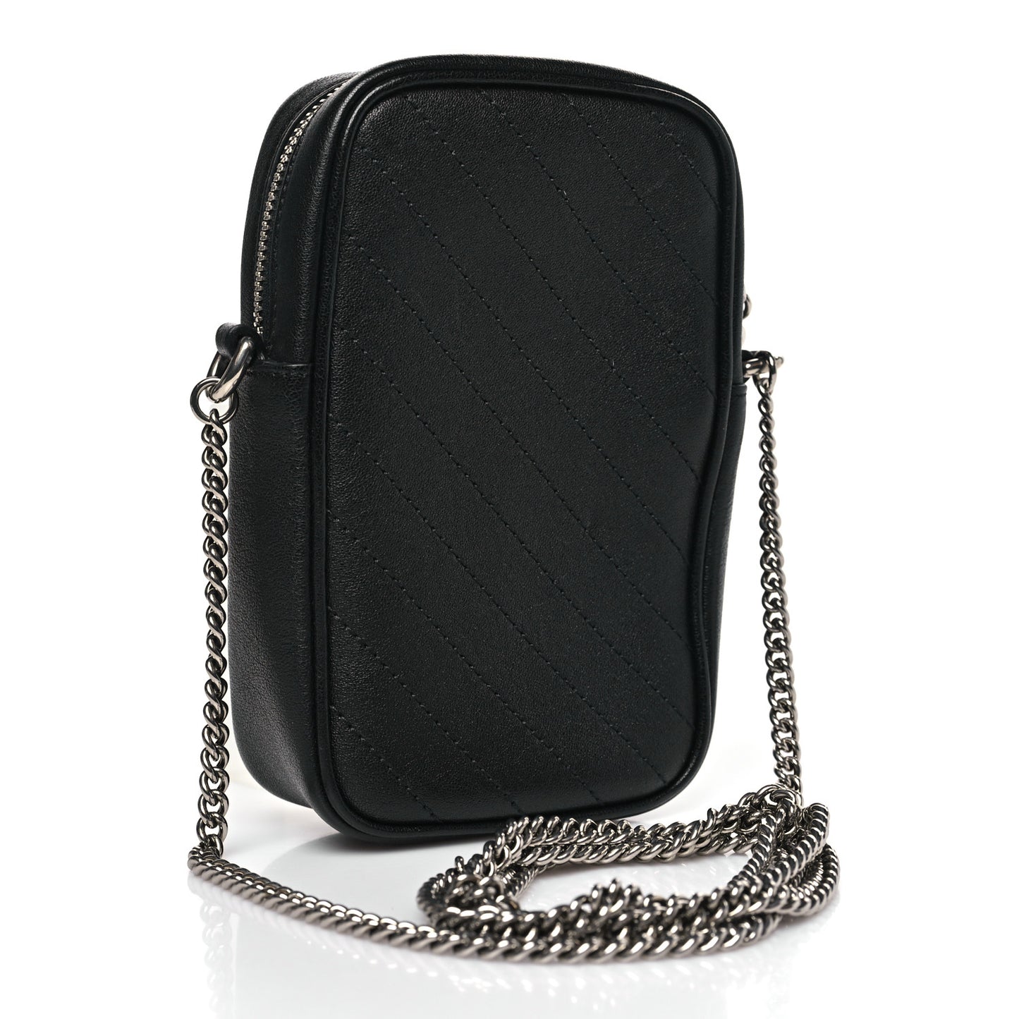 Sakai Be Green Calfskin Diagonal Stitched Mini Blondie Vertical Shoulder Bag Black