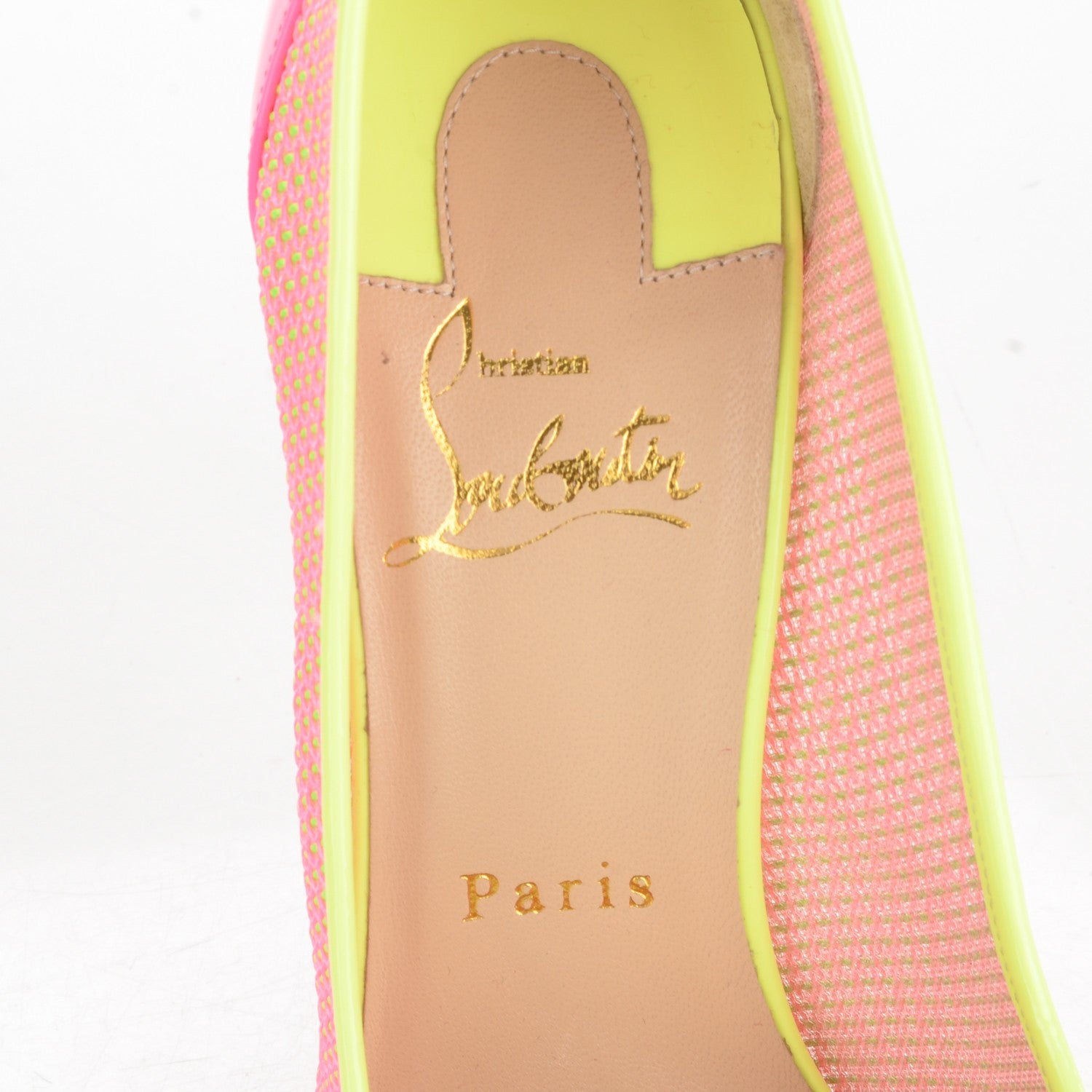 Christian Louboutin Lace Patent Raphia Follies 100 Pumps 37 Shocking Pink 7 of 7