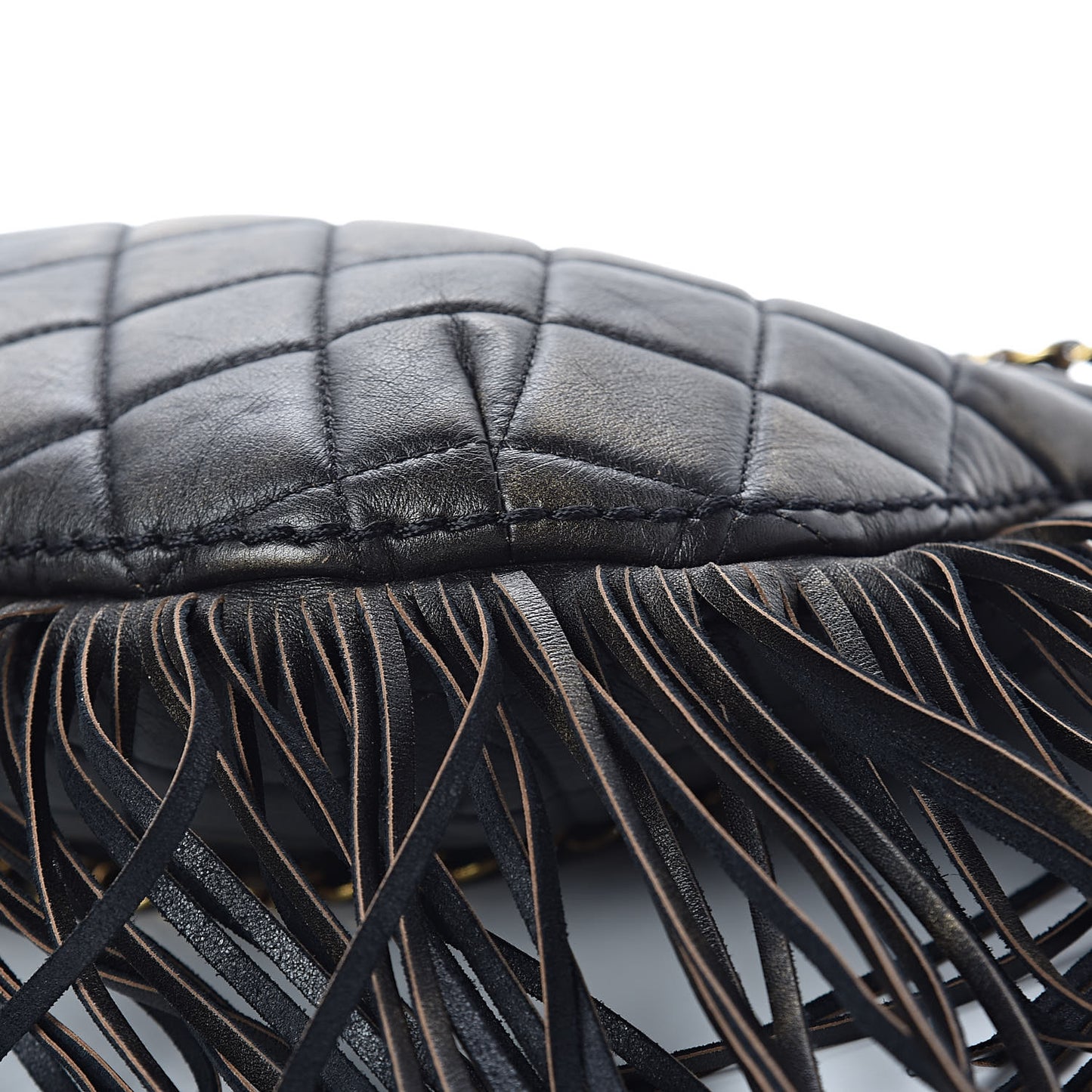Calfskin Quilted Into The Fringe Hobo Black Gold