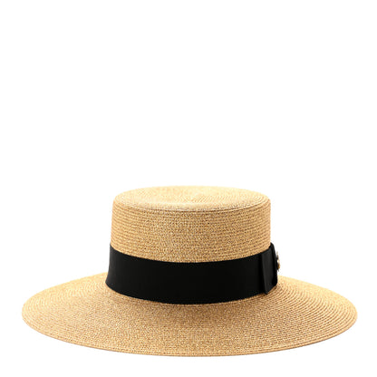 Gucci Glittered Straw Grosgrain Wide Brim Hat M Gold Black 3 of 9