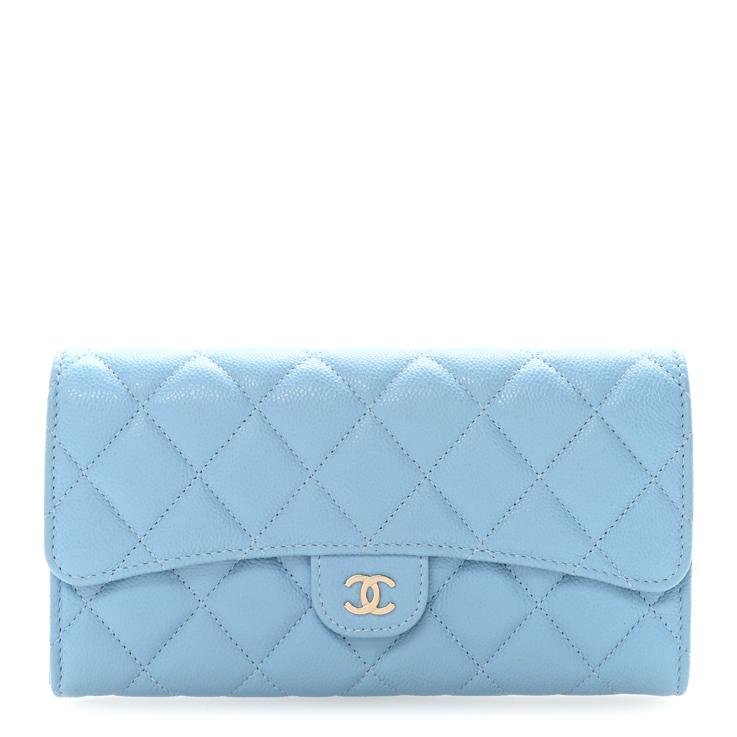 Chanel Caviar Quilted Large Gusset Flap Wallet Light Blue 1 of 9