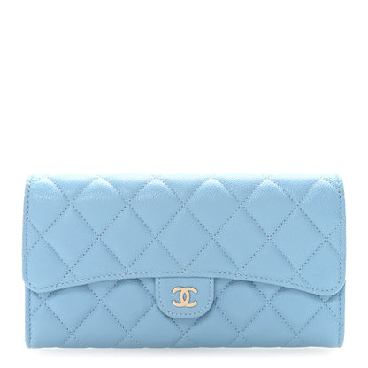 Chanel Caviar Quilted Large Gusset Flap Wallet Light Blue 1 of 9