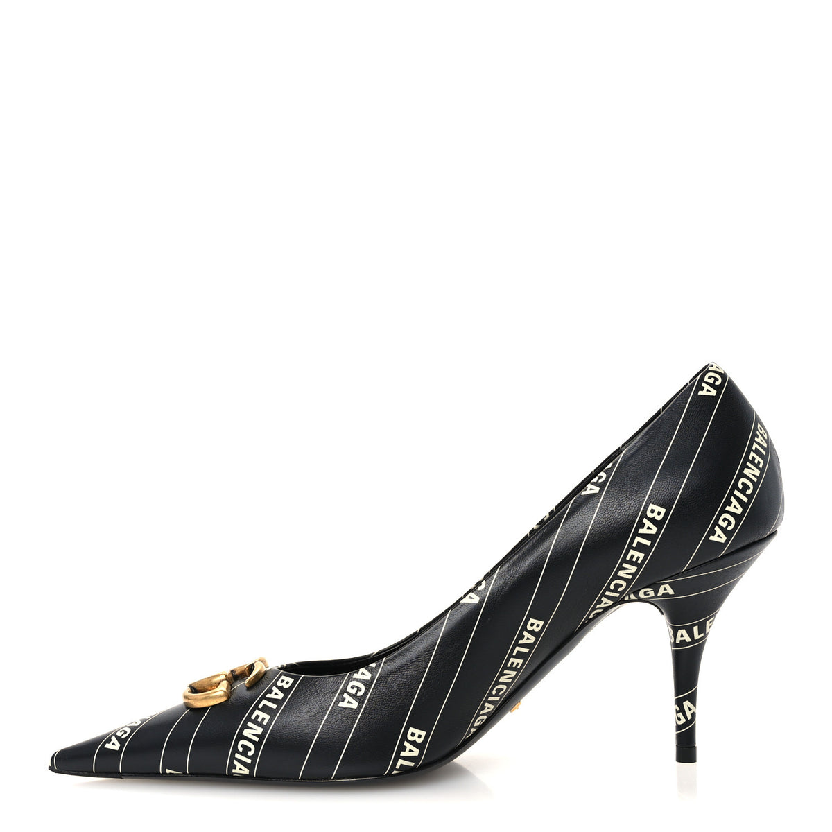 Balenciaga X Gucci Calfskin Logo Print Knife 80mm Pumps 37.5 Black 1 of 10