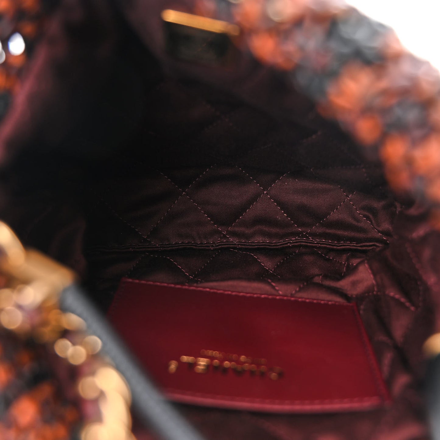 Calfskin Macrame Mini Chanel 22 Black Light Brown Burgundy